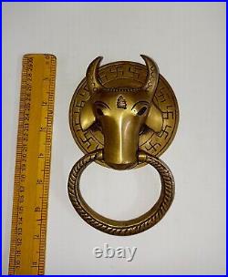 Brass Cow Face Front Door Ring Bell Round Base Bull Home Door Knocker Dec AJ270