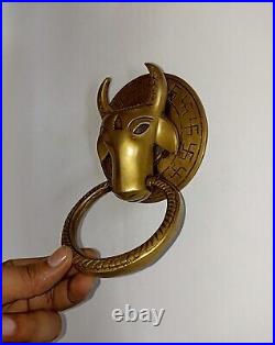 Brass Cow Face Front Door Ring Bell Round Base Bull Home Door Knocker Dec AJ270