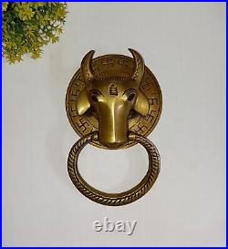 Brass Cow Face Front Door Ring Bell Round Base Bull Home Door Knocker Dec AJ270