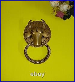 Brass Cow Face Front Door Ring Bell Round Base Bull Home Door Knocker Dec AJ270