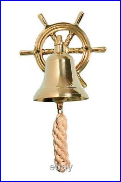 Brass Door Bell Vintage Solid Brass with Ship Wheel Wall Hanging Decor