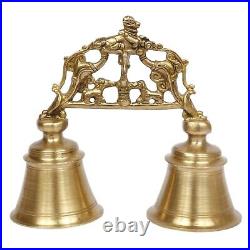 Brass Double Handheld with Cow Nandi Sitting on Top Showpiece Twin Hand Bell