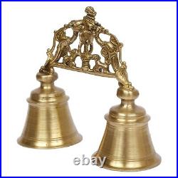 Brass Double Handheld with Cow Nandi Sitting on Top Showpiece Twin Hand Bell