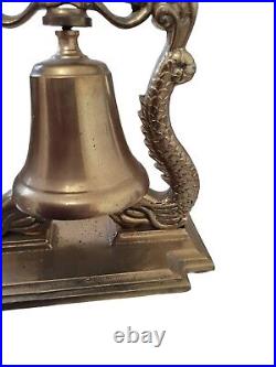 Brass Figural Dolphin Nautical Bell Submariners Ship On Stand Vintage