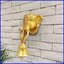 Brass Ganesha Elephant Face Wall Hanging Ganesh Bell On Trunk for Home Decor