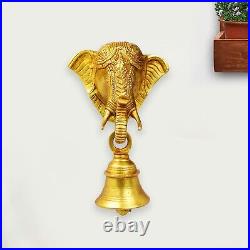 Brass Ganesha Elephant Face Wall Hanging Ganesh Bell On Trunk for Home Decor