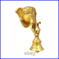 Brass Ganesha Elephant Face Wall Hanging Ganesh Bell On Trunk for Home Decor