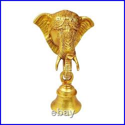 Brass Ganesha Elephant Face Wall Hanging Ganesh Bell On Trunk for Home Decor