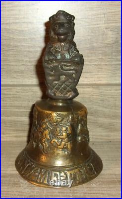 Brass Hand Bell F Hemony Me Fecit Anno 1369 On Base Lion with Shield Handle