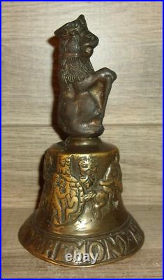 Brass Hand Bell F Hemony Me Fecit Anno 1369 On Base Lion with Shield Handle