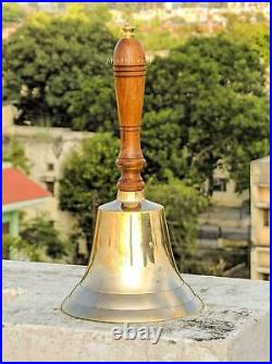 Brass Hand Vintage Handle Tall Held Bell School Bell Call Service Bell Wood Han