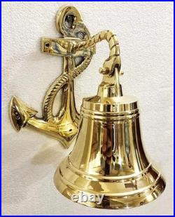 Brass Nautical Ship Bell with Anchor Vintage Style Wall Hanging