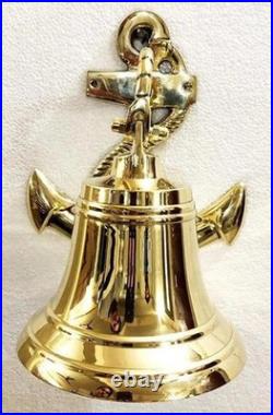 Brass Nautical Ship Bell with Anchor Vintage Style Wall Hanging