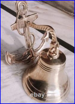 Brass Nautical Ship Bell with Anchor Vintage Style Wall Hanging