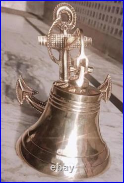 Brass Nautical Ship Bell with Anchor Vintage Style Wall Hanging