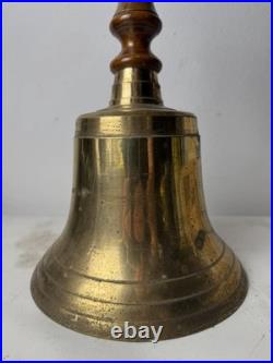 Brass School Bell Turned Wood Handle Bell HUGE 8 Diameter 16 Tall Over 5lbs