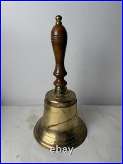 Brass School Bell Turned Wood Handle Bell HUGE 8 Diameter 16 Tall Over 5lbs