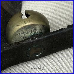 Brass Sleigh Bells on 98 Leather Strap 38 Tucker Double Throat Vintage Antique