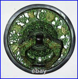 Brass Tibetan Door Bell Nepali Calendar Engraving Round Door Knocker GTX