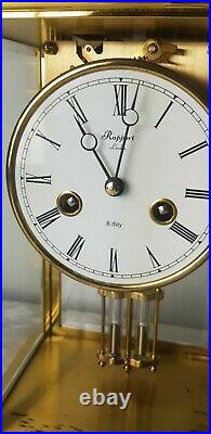 Brass Vintage Four Glass Rapport London Double Bell strike Mantle Clock