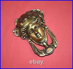 Brass Woman Face Door Bell Art Nouvou Athena Knocker Front Door Furniture EK945