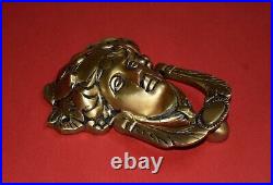 Brass Woman Face Door Bell Art Nouvou Athena Knocker Front Door Furniture EK945