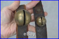 Brass sleigh bells 66 leather strap 22 bells 1.75 across original 1800s