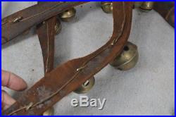 Brass sleigh bells 66 leather strap 22 bells 1.75 across original 1800s