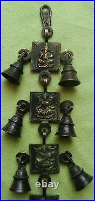 Brass wall hanging prayer bells a string 6 blocks of lord ganesha/goddess laxmi