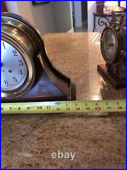 CHELSEA 6 VINTAGE SHIPS BELL CLOCK WithFACTORY MAHOGANY BASE, KEY, PAPERS