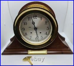 CHELSEA Brass SHIP'S BELL Nautical Round Hinged Bezel Mantel Clock with Stand