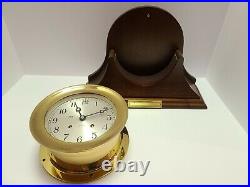 CHELSEA Brass SHIP'S BELL Nautical Round Hinged Bezel Mantel Clock with Stand