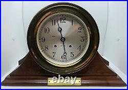 CHELSEA Brass SHIP'S BELL Nautical Round Hinged Bezel Mantel Clock with Stand