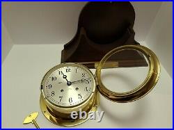 CHELSEA Brass SHIP'S BELL Nautical Round Hinged Bezel Mantel Clock with Stand