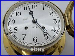 CHELSEA Brass SHIP'S BELL Nautical Round Hinged Bezel Mantel Clock with Stand