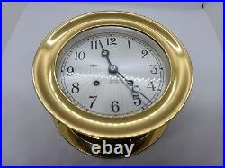 CHELSEA Brass SHIP'S BELL Nautical Round Hinged Bezel Mantel Clock with Stand