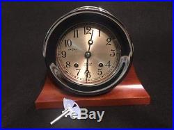 CHELSEA CLOCK CO. SHIPS BELL CLOCK 4.5 DIAL With WOOD BASE Pristine Vintage Cond
