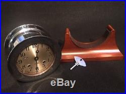 CHELSEA CLOCK CO. SHIPS BELL CLOCK 4.5 DIAL With WOOD BASE Pristine Vintage Cond