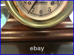CHELSEA SHIPSTRIKE Ship's Bell Mantle Clock Brass 6 Mahogany Stand with KEY
