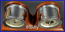CHELSEA SHIPS BELL CLOCK & BAROMETER 1950's with NICKEL PLATED CASE & WOODEN STAND