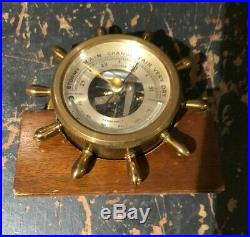 CHELSEA Vintage Ship's Bell Barometer / Thermometer Captain's Wheel WOOD BASE