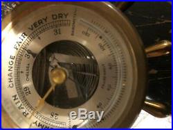 CHELSEA Vintage Ship's Bell Barometer / Thermometer Captain's Wheel WOOD BASE