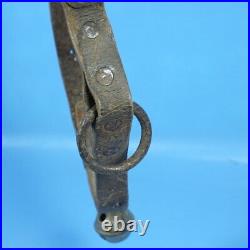 CLAM BELL Leather Belt Sleigh Horse Cow Iron Buckle c1900 Antique Swiss Brass