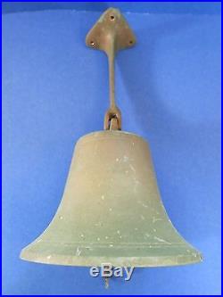 C. 1900 Antique 8.5 Ship School OLD BRASS Triangle Mount Bell with Verdigris