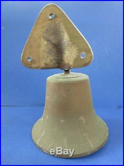 C. 1900 Antique 8.5 Ship School OLD BRASS Triangle Mount Bell with Verdigris