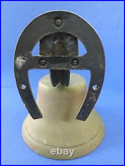 C. 1940 Antique 7 Ship School BRASS Horseshoe Mount BAD LUCK Bell with Verdigris