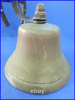 C. 1940 Antique 7 Ship School BRASS Horseshoe Mount BAD LUCK Bell with Verdigris