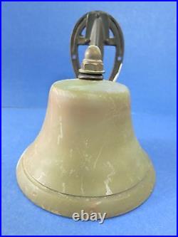 C. 1940 Antique 7 Ship School BRASS Horseshoe Mount BAD LUCK Bell with Verdigris