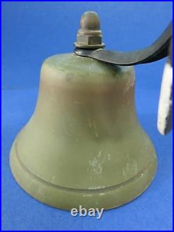 C. 1940 Antique 7 Ship School BRASS Horseshoe Mount BAD LUCK Bell with Verdigris