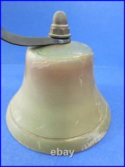 C. 1940 Antique 7 Ship School BRASS Horseshoe Mount BAD LUCK Bell with Verdigris